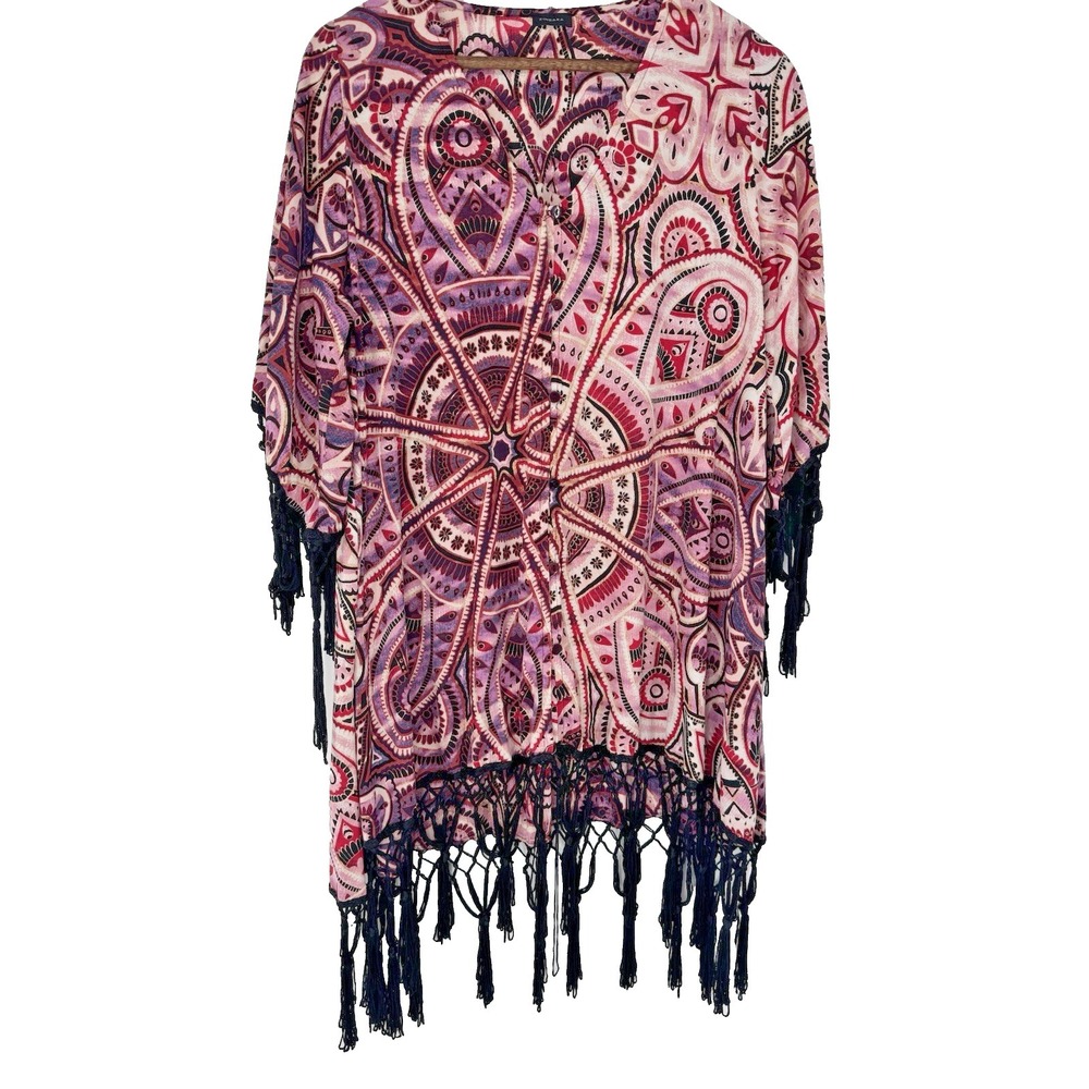 Zingara Blouse Tassels Beachy Cover up Festival Boho‎ Fringe Button up Kimono XL